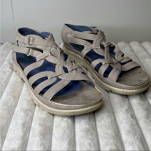 Cream Strappy Sandals with Adjustable Buckle and Sturdy Sole - Picture 1 of 6